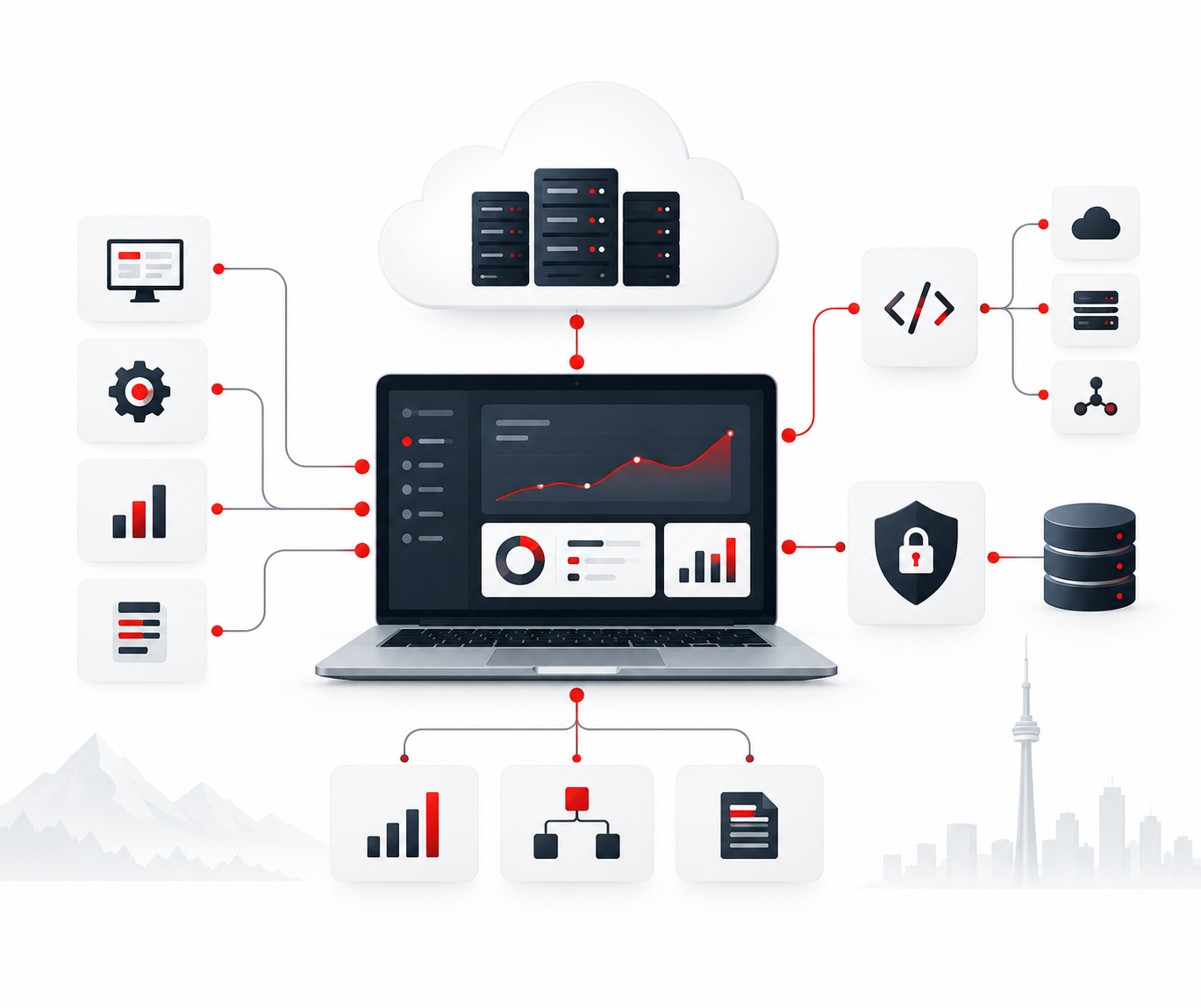 Computer systems design and software solutions illustration